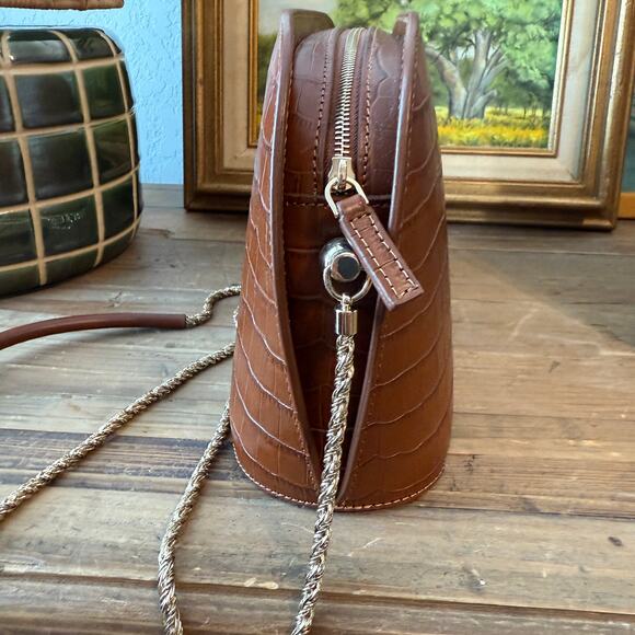 Women's Sezane Victor Brown Croc Print Leather Bag with Brass Leather Strap NEW - Picture 7 of 12